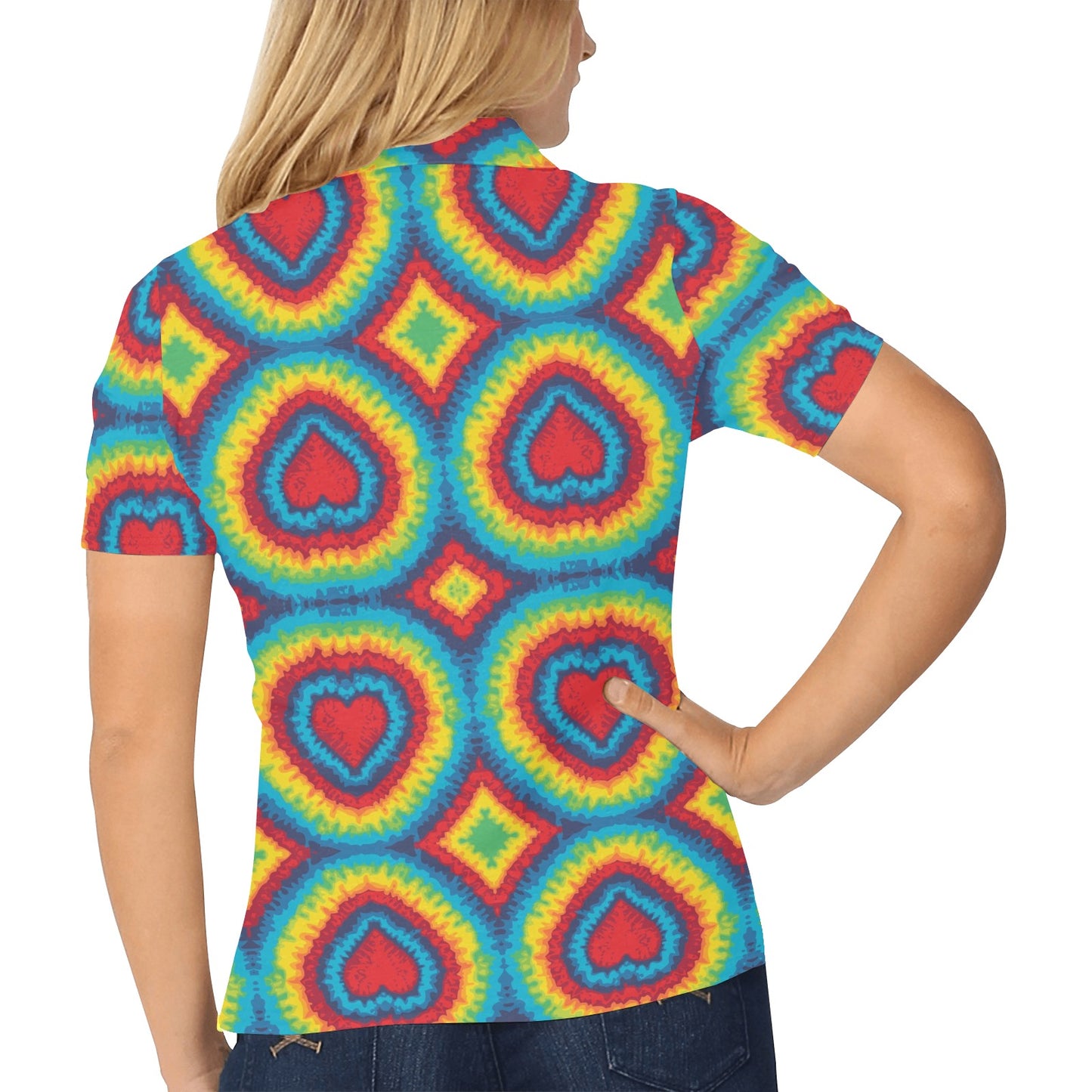 Tie Dye Heart shape Women's Polo Shirt