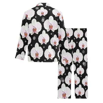 Orchid White Pattern Print Design OR09 Men's Long Pajama Set