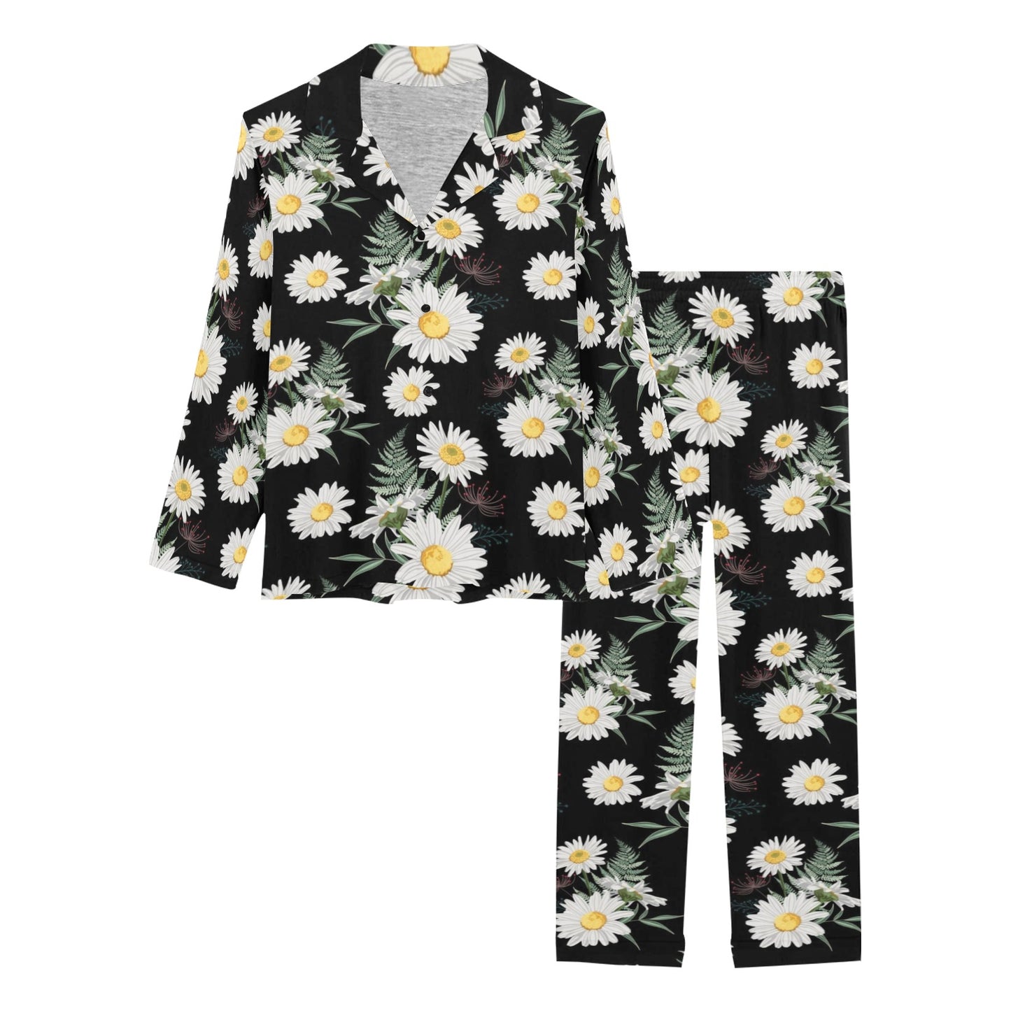 Daisy Pattern Print Design DS07 Women's Long Pajama Set