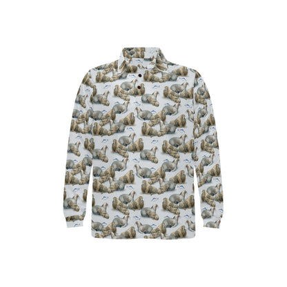 Walrus Print Design LKS401 Long Sleeve Polo Shirt For Men's