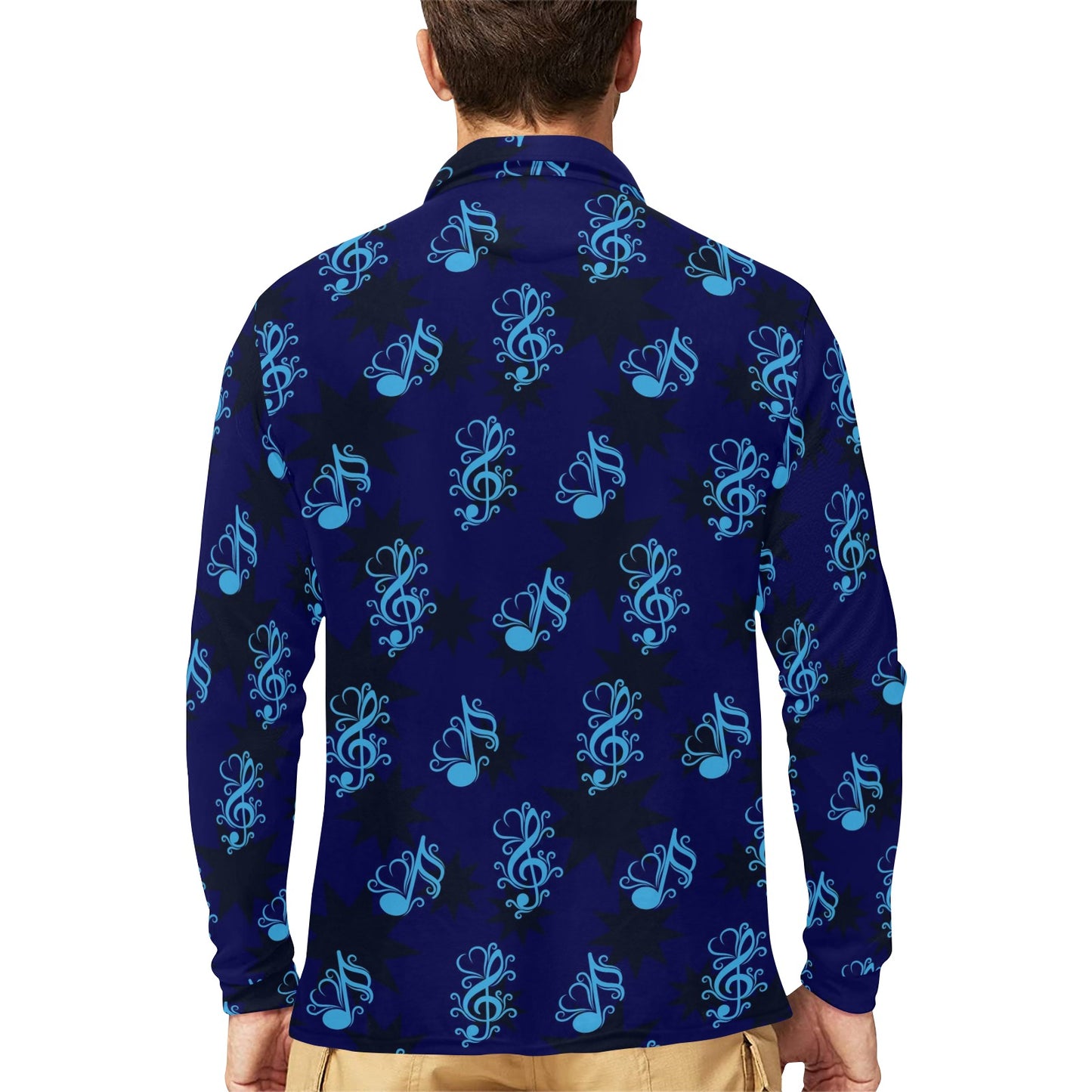 Music note Pattern Print Design A04 Long Sleeve Polo Shirt For Men's