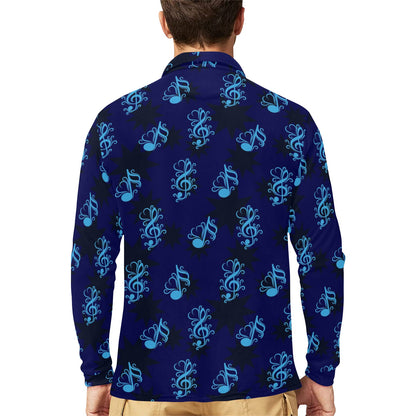 Music note Pattern Print Design A04 Long Sleeve Polo Shirt For Men's