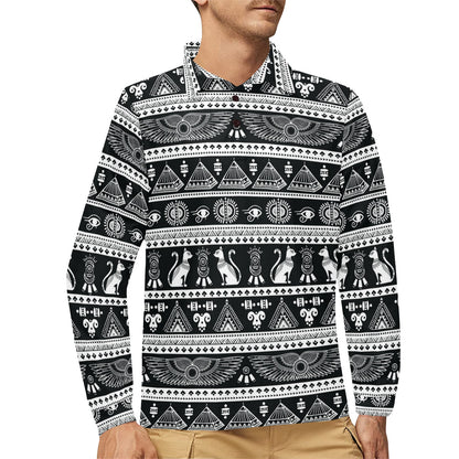 Tribal Pattern Print Design LKS305 Long Sleeve Polo Shirt For Men's