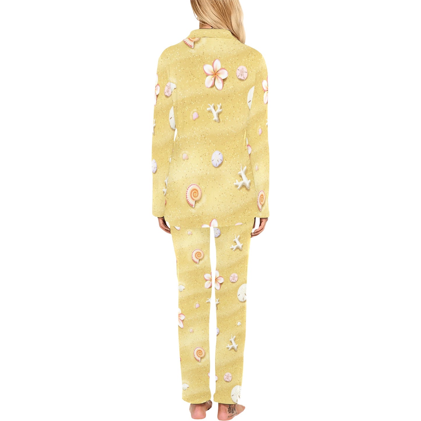 Beach Theme Print Women's Long Pajama Set