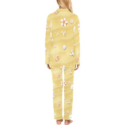 Beach Theme Print Women's Long Pajama Set