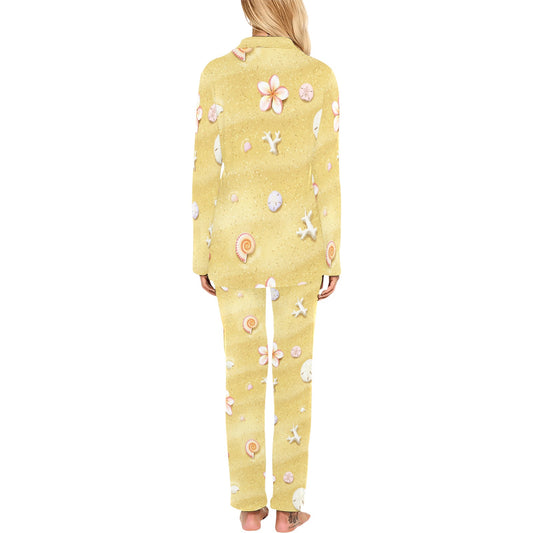 Beach Theme Print Women's Long Pajama Set