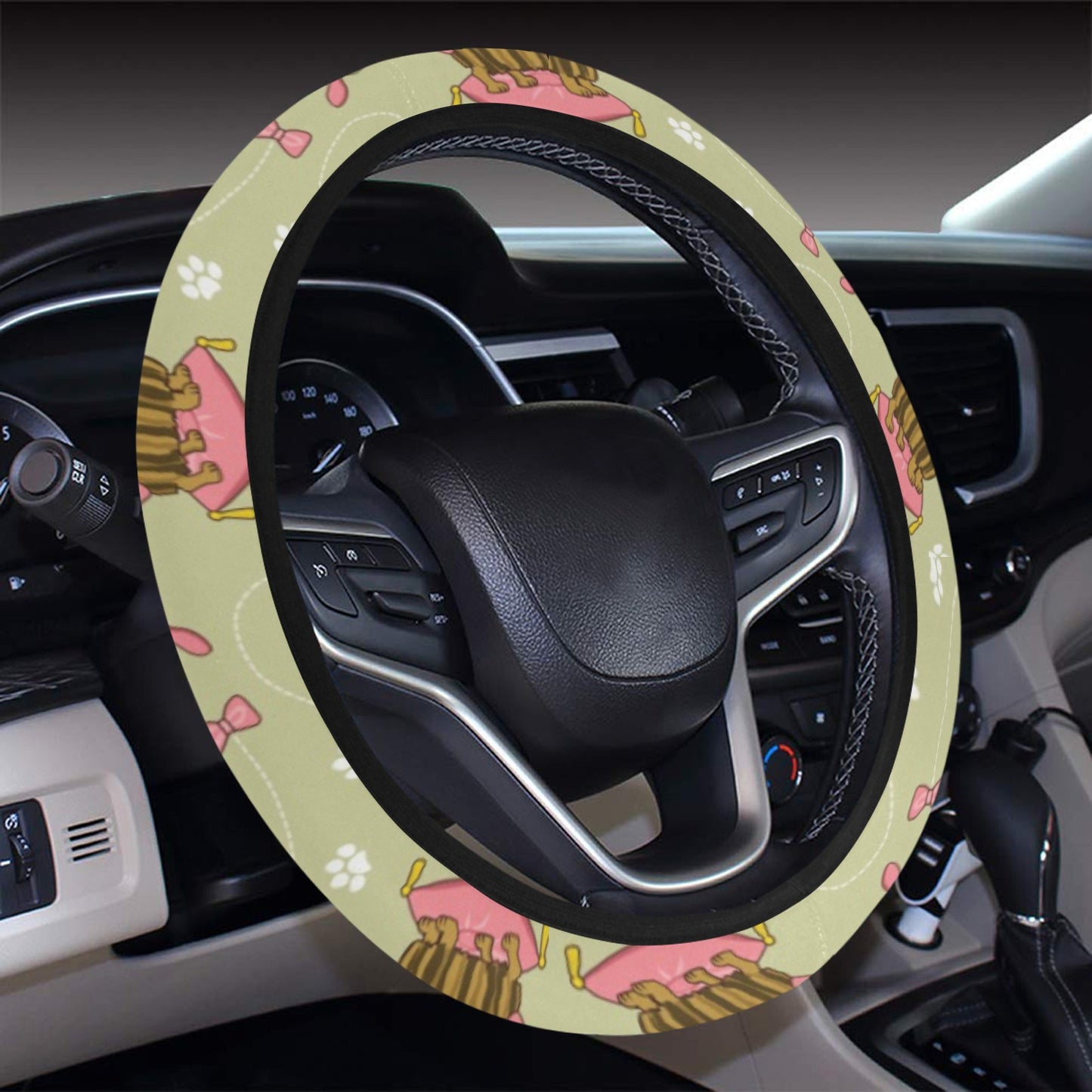 Yorkshire Cute Terriers Print Design LKS301 Steering Wheel Cover with Elastic Edge