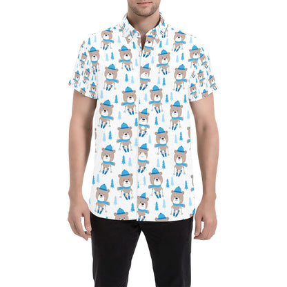 Ski Print Design LKS306 Men Short Sleeve Button Up Shirt