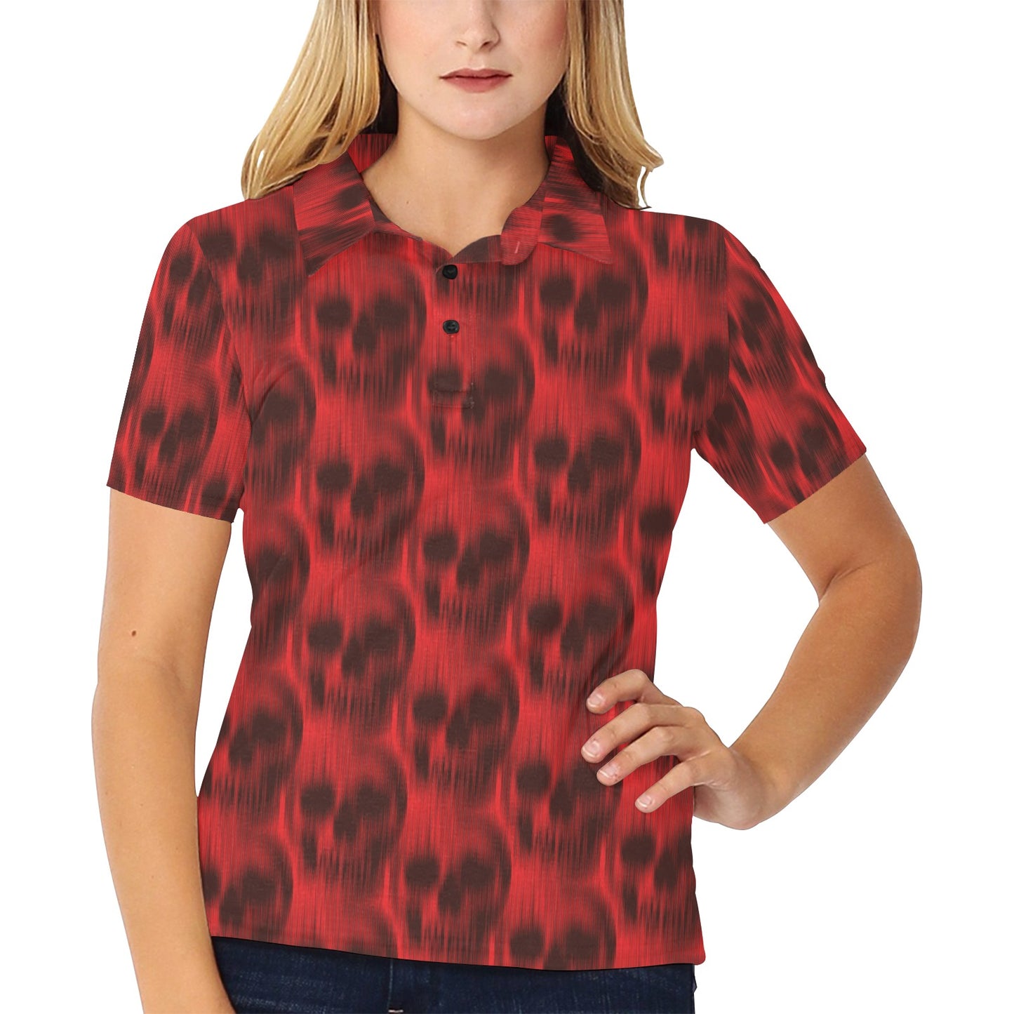 Skull Red Print Design LKS306 Women's Polo Shirt