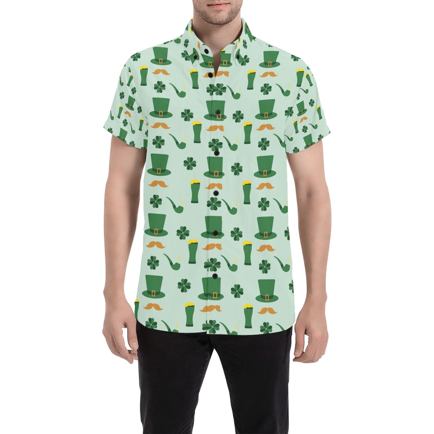 St Patricks Day Print Design LKS304 Men Short Sleeve Button Up Shirt