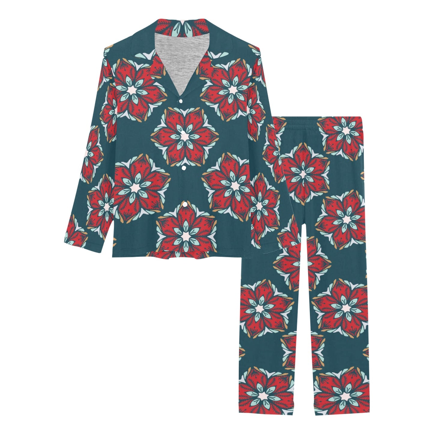 Poinsettia Pattern Print Design A03 Women's Long Pajama Set