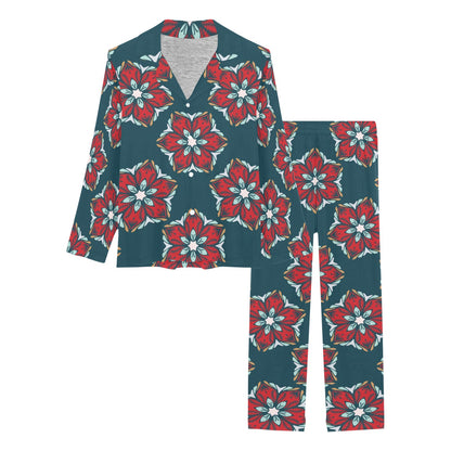 Poinsettia Pattern Print Design A03 Women's Long Pajama Set