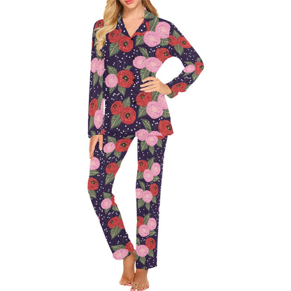 Camellia Pattern Print Design CM02 Women's Long Pajama Set