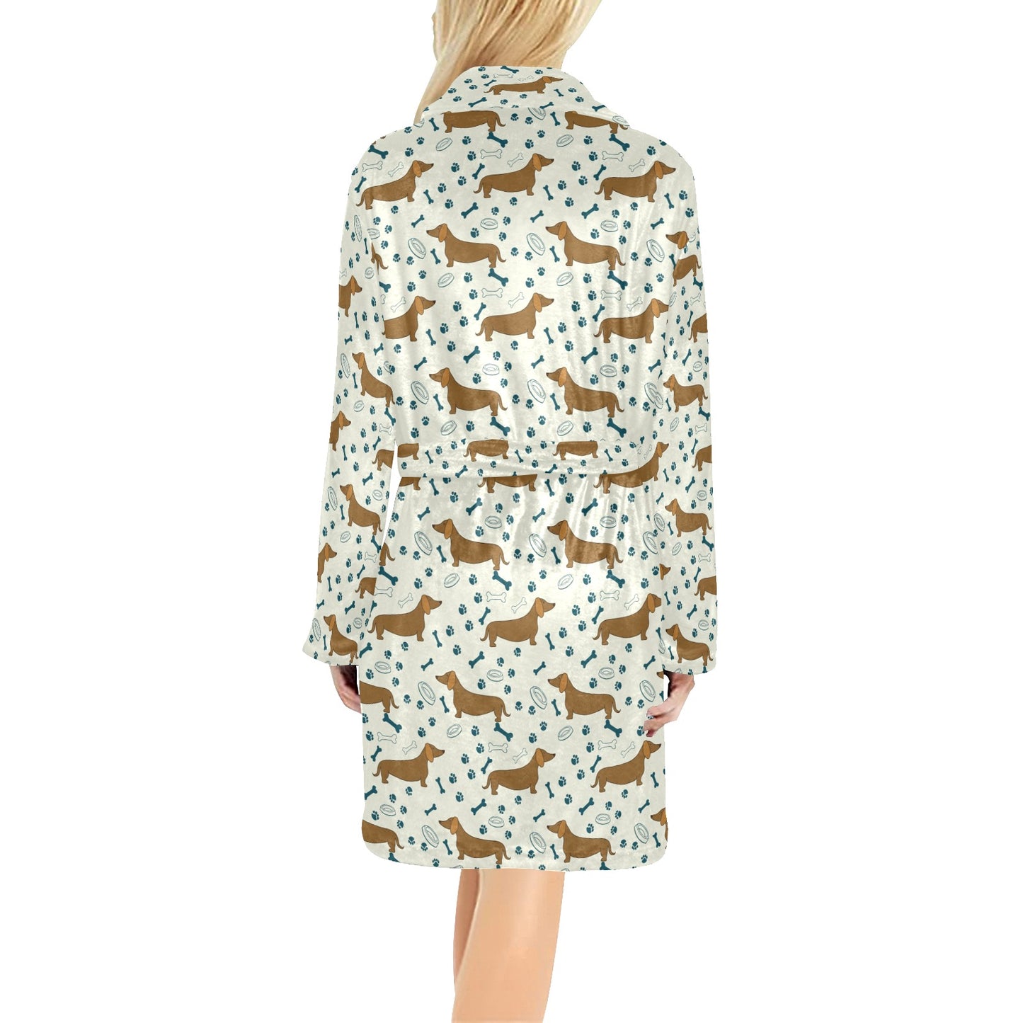 Dachshund Pattern Print Design 01 Women's Fleece Robe
