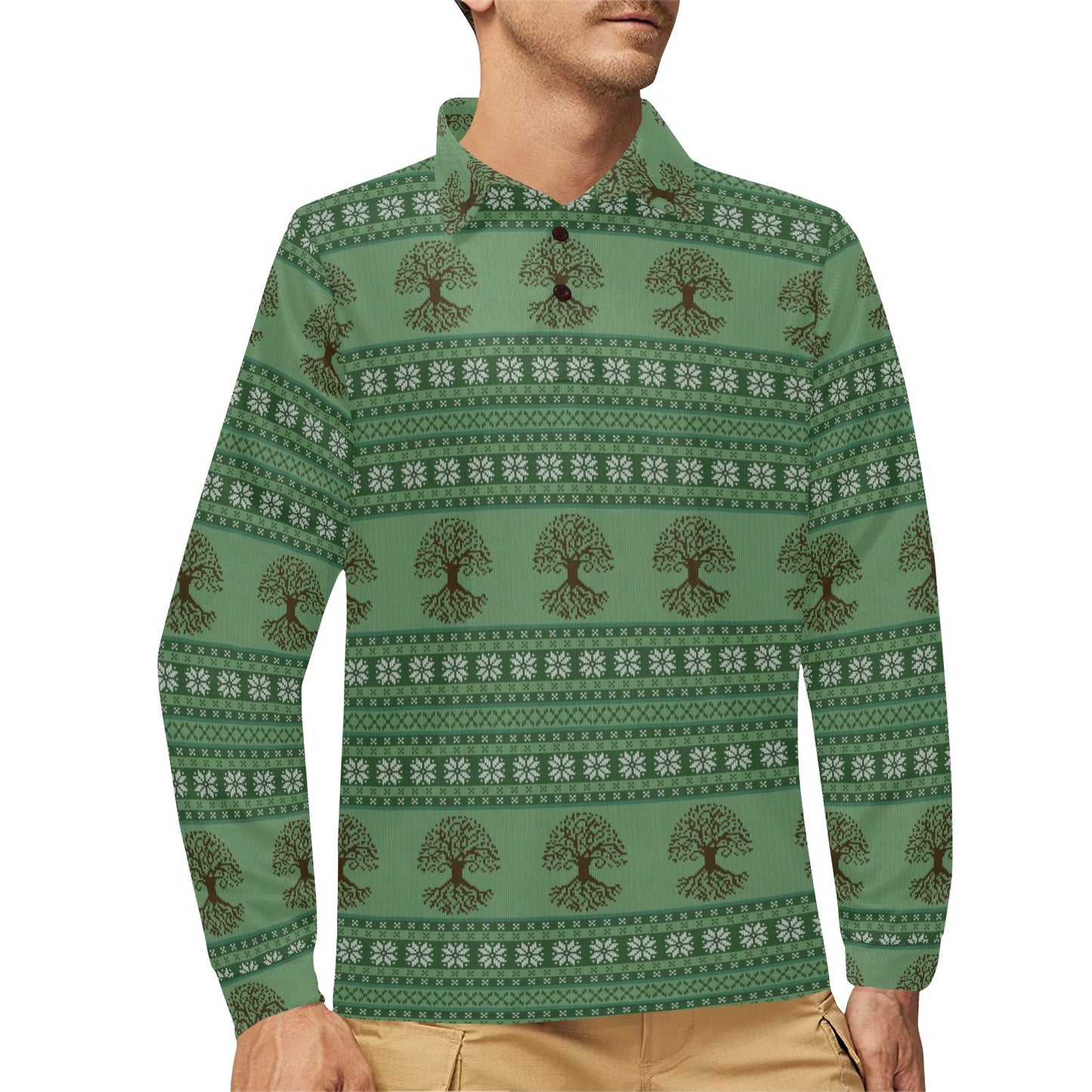 Celtic Pattern Print Design 09 Long Sleeve Polo Shirt For Men's