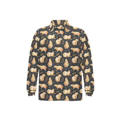 Capybara Pattern Print Design 02 Long Sleeve Polo Shirt For Men's