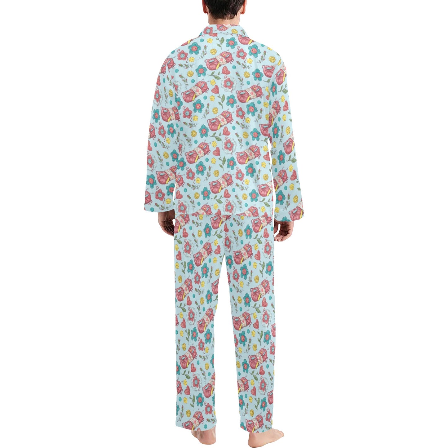 Crochet Pattern Print Design 01 Men's Long Pajama Set