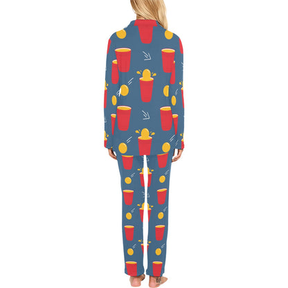 Beer Pong Pattern Print Design 02 Women's Long Pajama Set