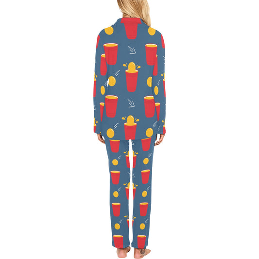 Beer Pong Pattern Print Design 02 Women's Long Pajama Set