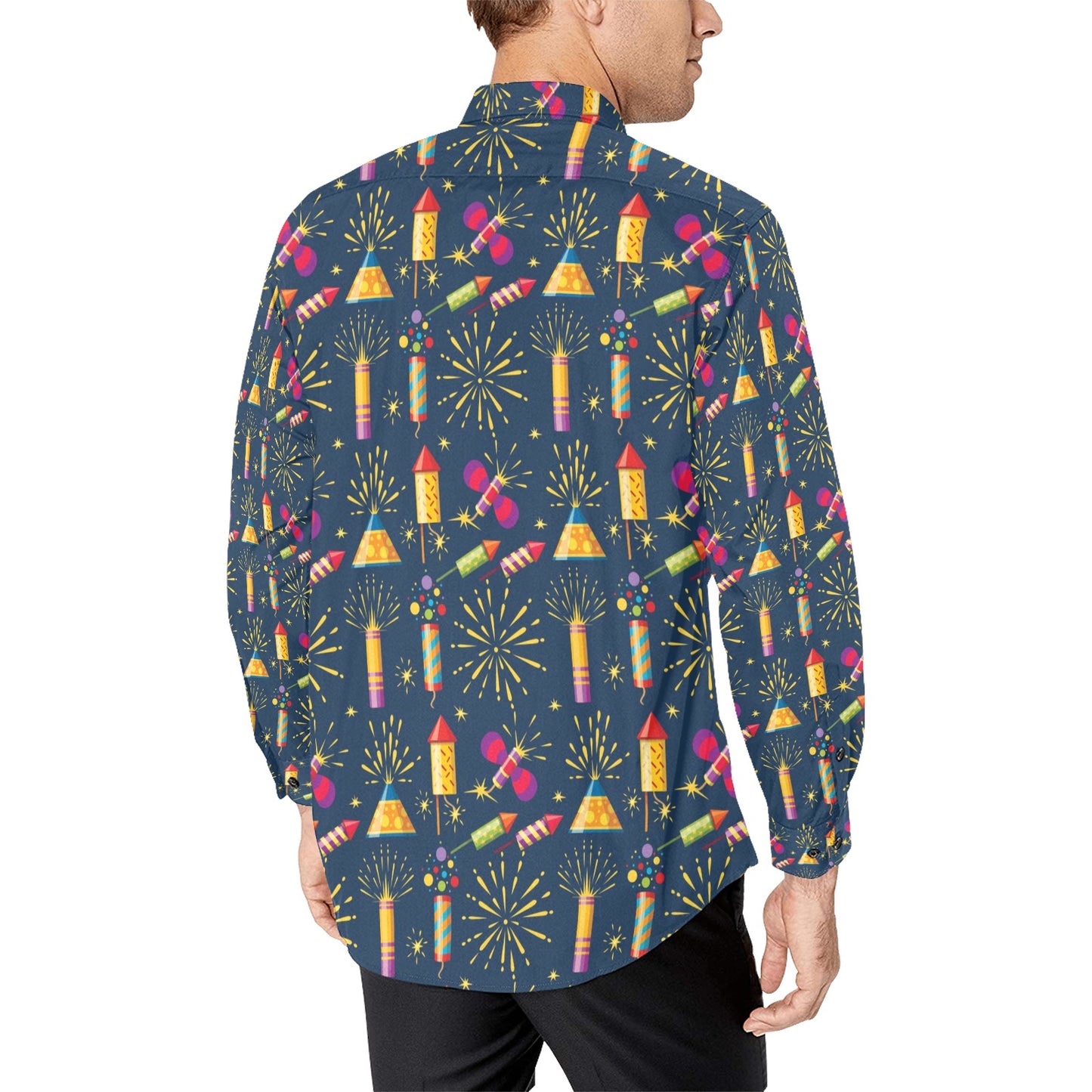 Firework Sparkling Rockets Print Design LKS306 Men's Long Sleeve Dress Shirt