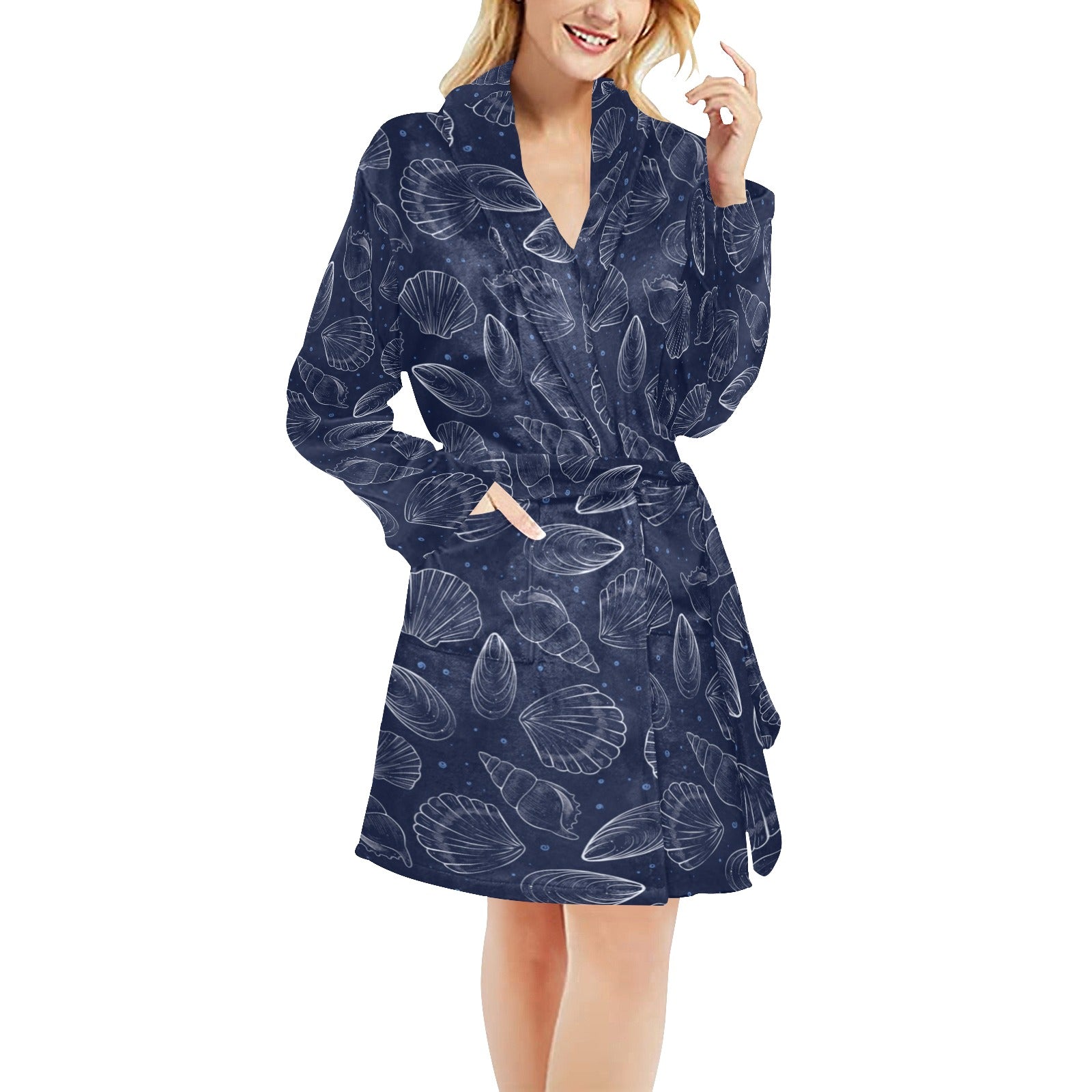 Seashell Print Design LKS3011 Women's Fleece Robe