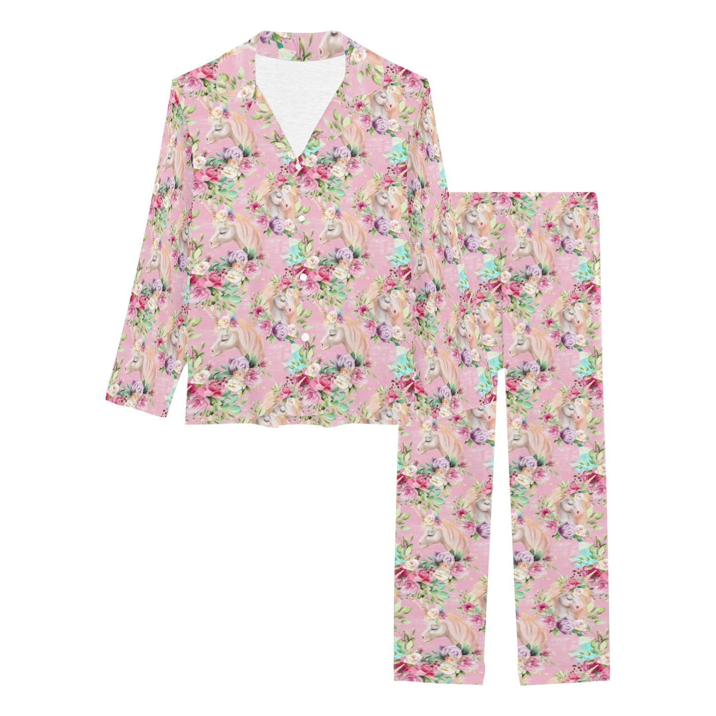 Unicorn Princess with Rose Women's Long Pajama Set