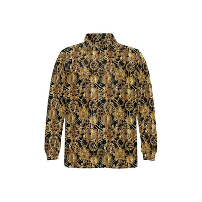 Steampunk Gear Design Themed Print Long Sleeve Polo Shirt For Men's