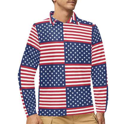 Patriotic US Flag Pattern Print Design A03 Long Sleeve Polo Shirt For Men's