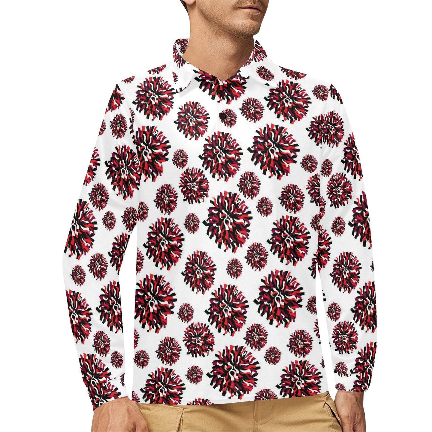 Cheerleader Pattern Print Design 01 Long Sleeve Polo Shirt For Men's