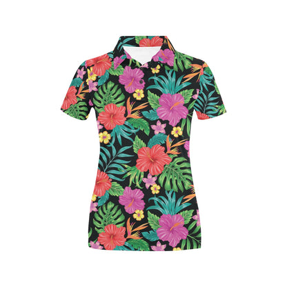 Hibiscus Red Hawaiian Flower Women's Polo Shirt