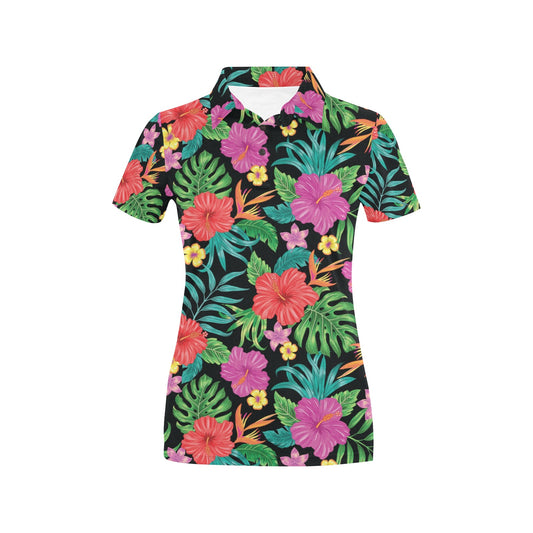 Hibiscus Red Hawaiian Flower Women's Polo Shirt