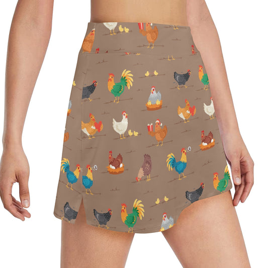 Chicken Happy Print Pattern 17" Golf & Pickleball Skort with Pockets