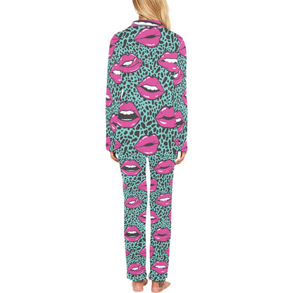 Lip Pattern Print Design 04 Women's Long Pajama Set