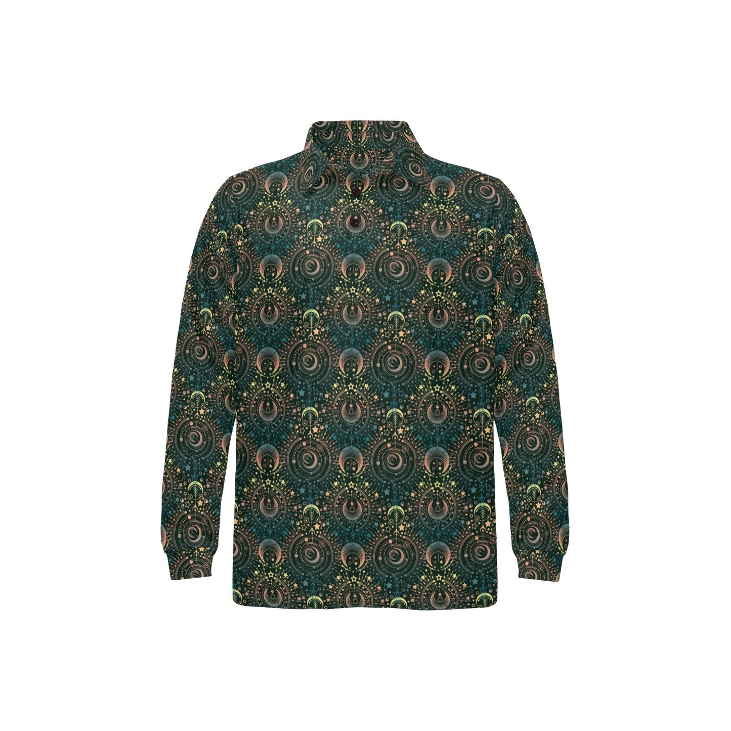 Sun Moon Print Design LKS307 Long Sleeve Polo Shirt For Men's