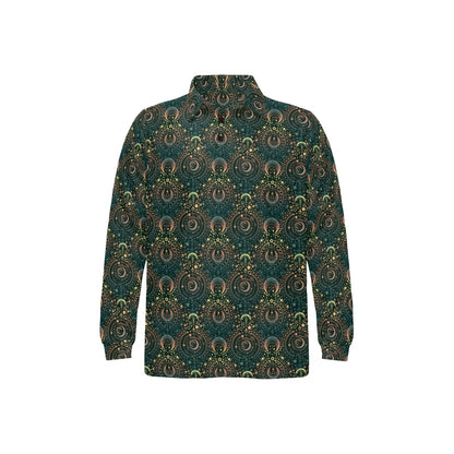 Sun Moon Print Design LKS307 Long Sleeve Polo Shirt For Men's