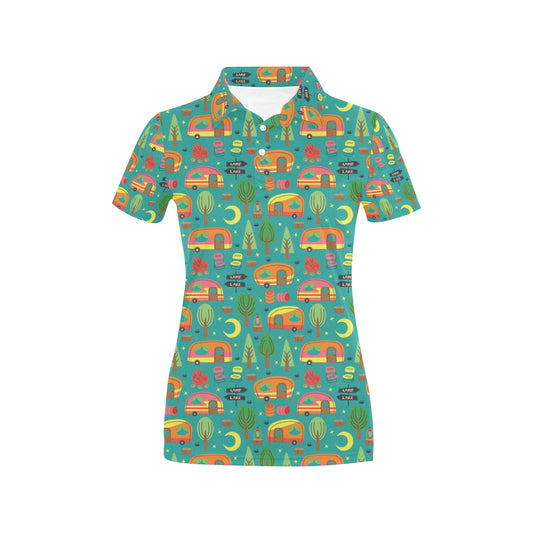 Camping Camper Pattern Print Design 05 Women's Polo Shirt