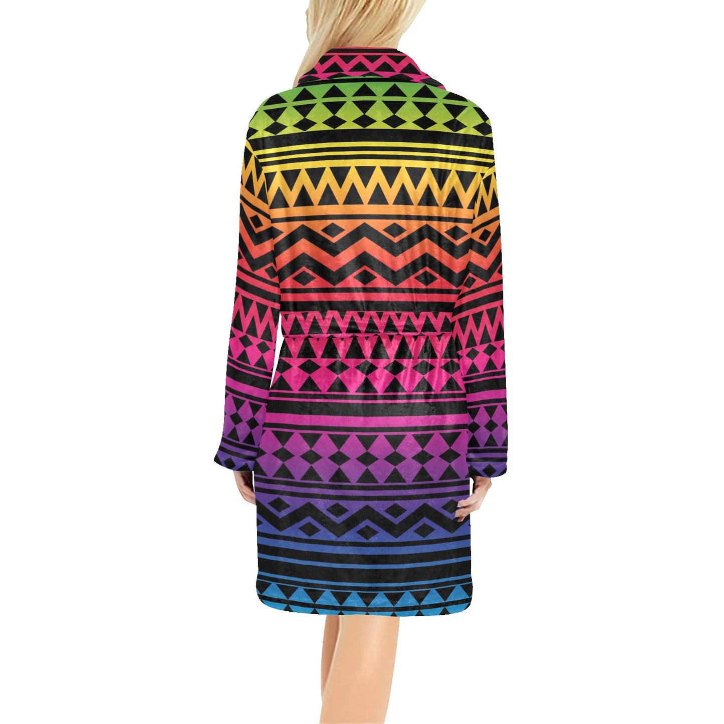 Rainbow Tribal Pattern Print Design A02 Women's Fleece Robe