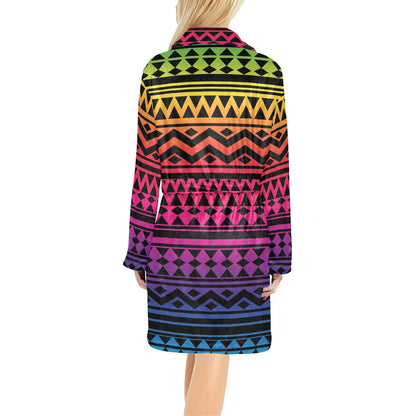 Rainbow Tribal Pattern Print Design A02 Women's Fleece Robe