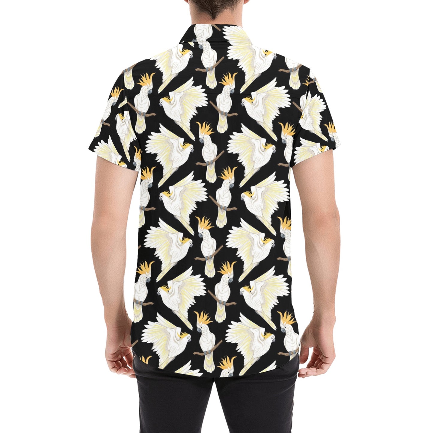 Cockatoo Print Design LKS402 Men Short Sleeve Button Up Shirt