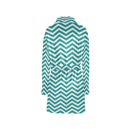 Chevron Teal Pattern Print Design 02 Women's Fleece Robe