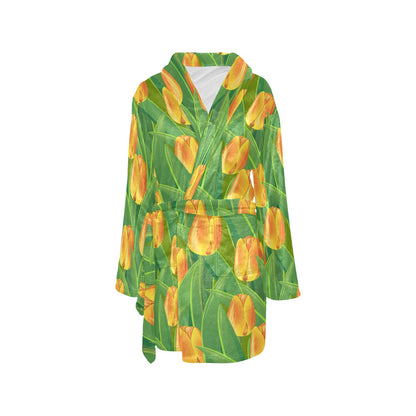 Tulip Orange Pattern Print Design TP07 Women's Fleece Robe