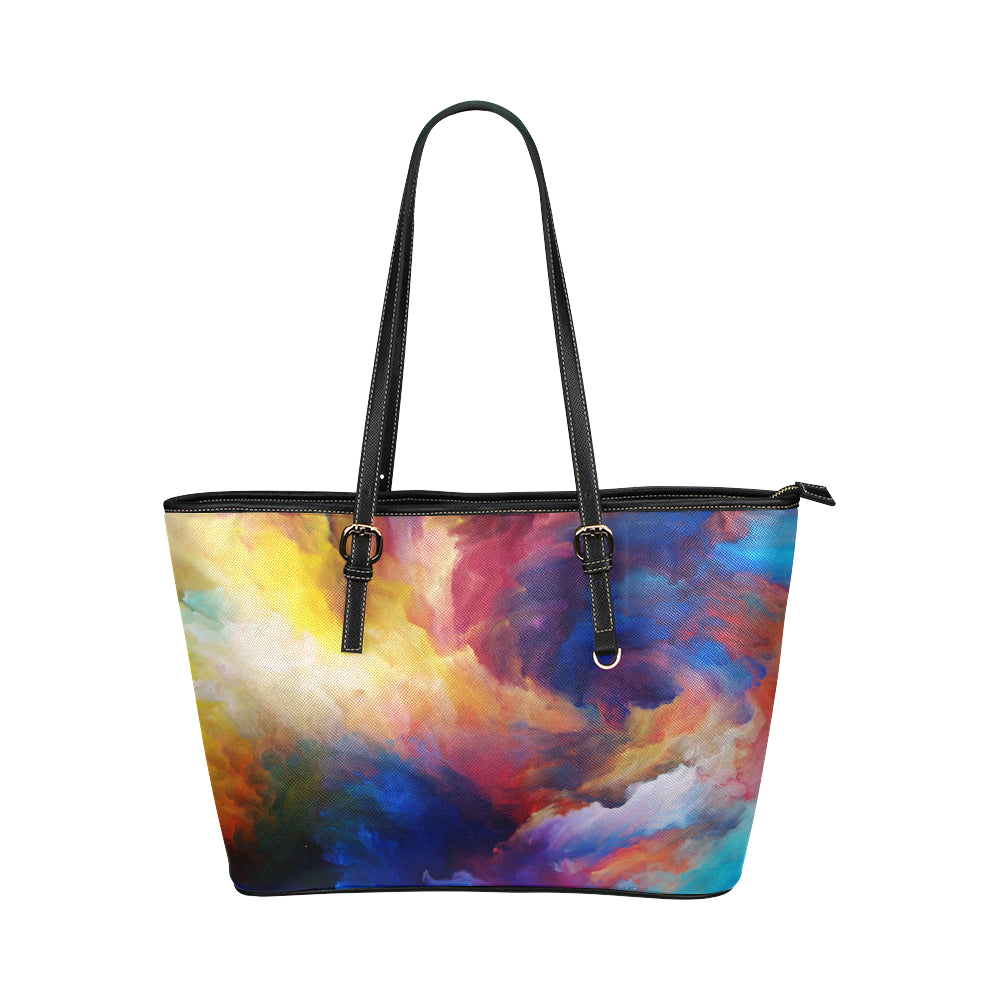 Vortex Twist Swirl Water Color Design Leather Tote Bag