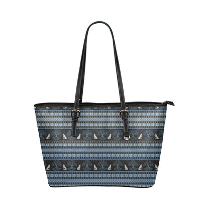 Wolf Tree of Life Knit Design Print Leather Tote Bag