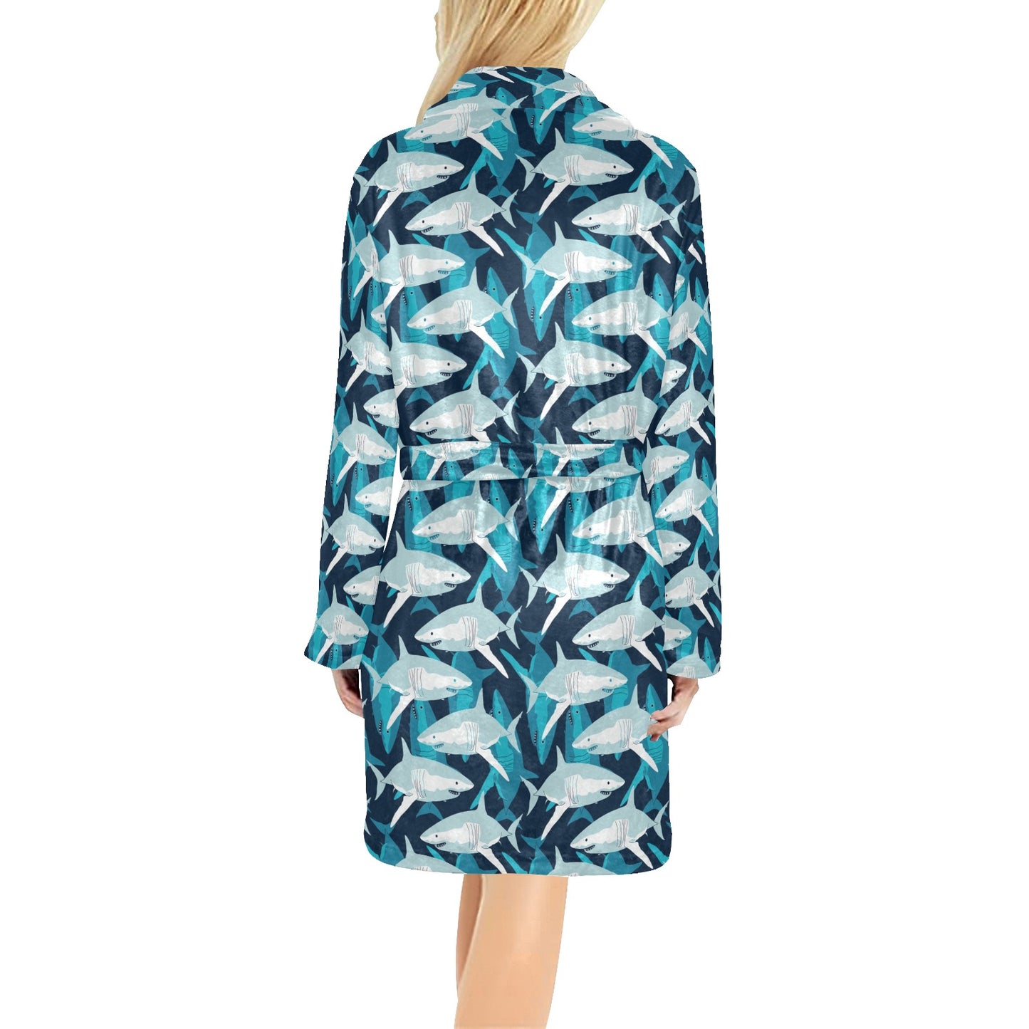 Shark Design Print Women's Fleece Robe