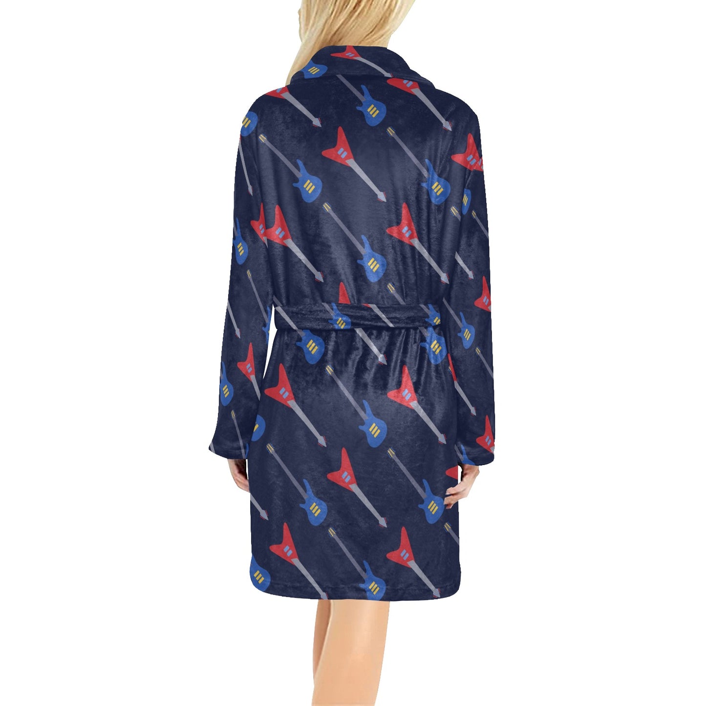 Electric Guitar Pattern Print Design 01 Women's Fleece Robe