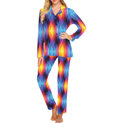 Flame Fire Blue Design Print Women's Long Pajama Set