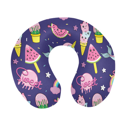 Narwhal Cute Pattern Print Design 02 U-Shaped Travel Neck Pillow