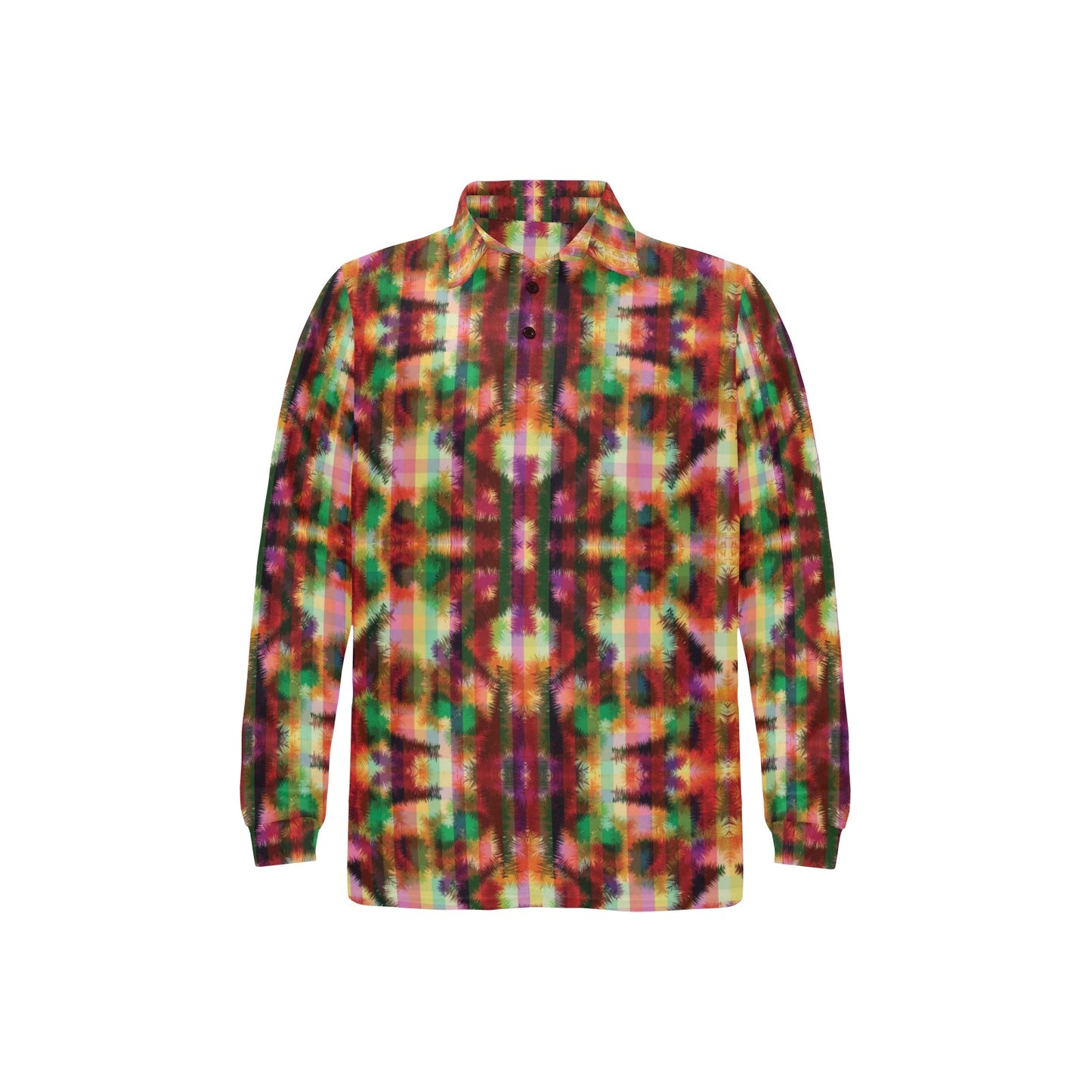 Tie Dye Print Design LKS301 Long Sleeve Polo Shirt For Men's
