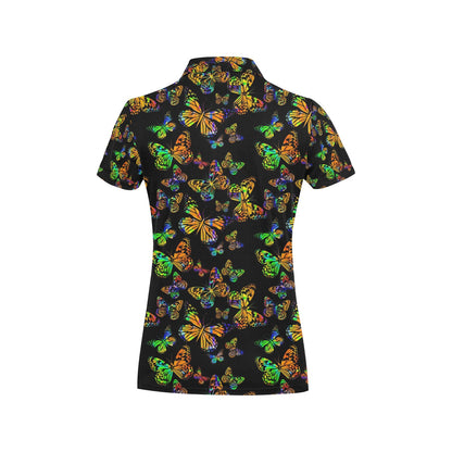 Butterfly Neon Color Print Pattern Women's Polo Shirt