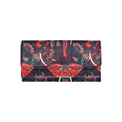 Red Indian Elephant Pattern Women's Trifold Wallet